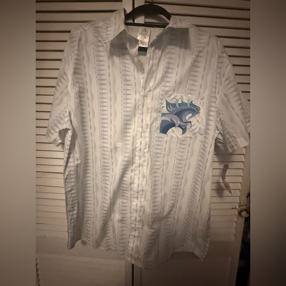 White and Blue Patterned Frozen 2 Men's Shirt Size Large
